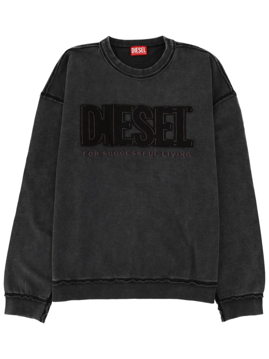 Diesel Washed Black Crew Neck Embossed Sweatshirt Zwart