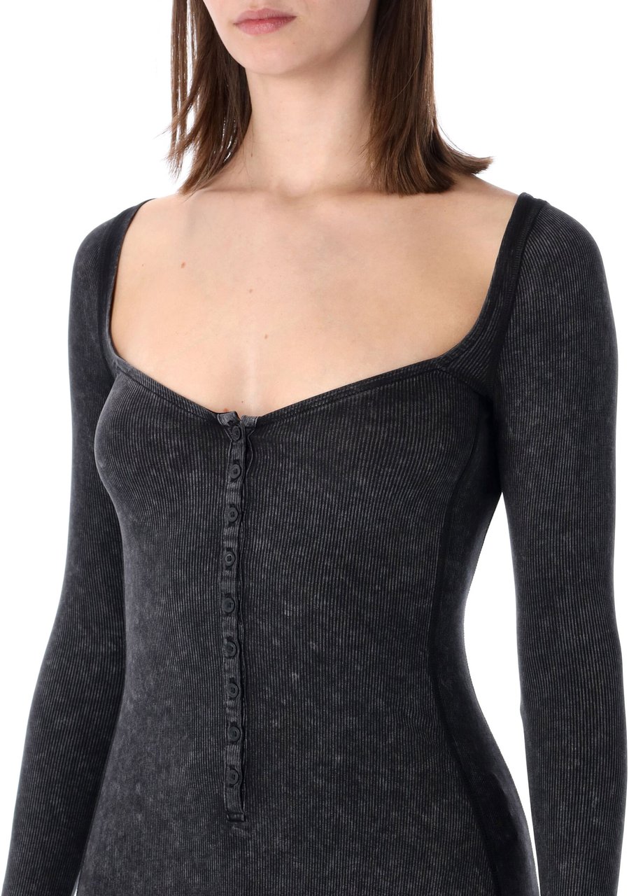 Diesel D-Ley Rib Cotton Long Dress Nero Zwart