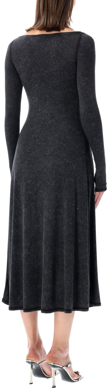 Diesel D-Ley Rib Cotton Long Dress Nero Zwart