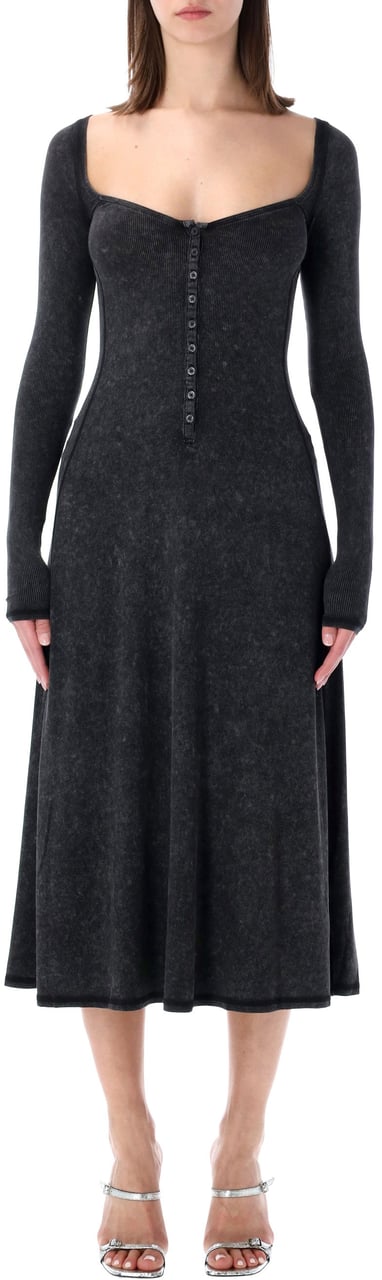Diesel D-Ley Rib Cotton Long Dress Nero Zwart