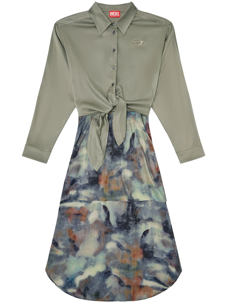 Diesel Shirt-Style Midi Dress with Tied Waist Grijs