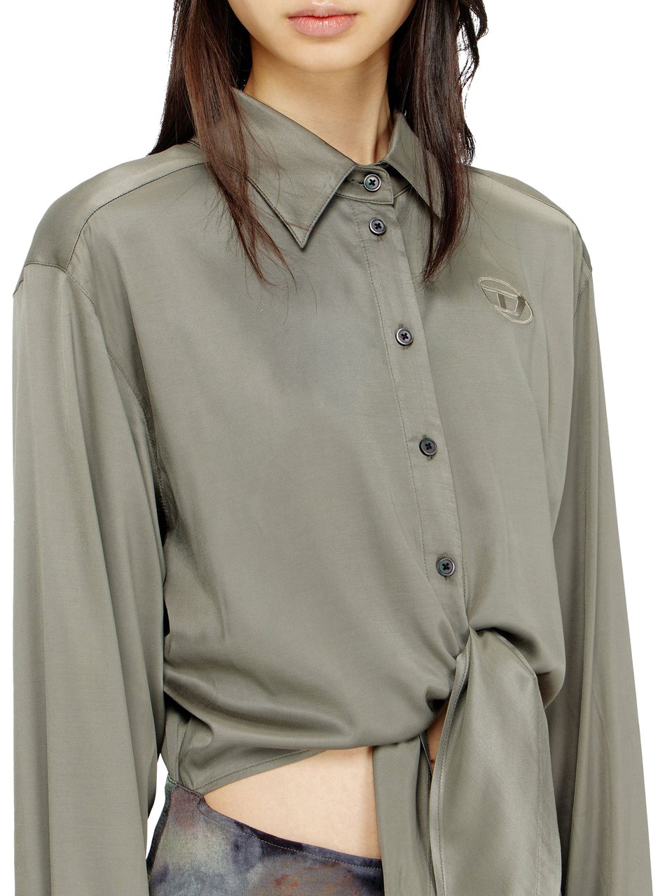 Diesel Shirt-Style Midi Dress with Tied Waist Grijs