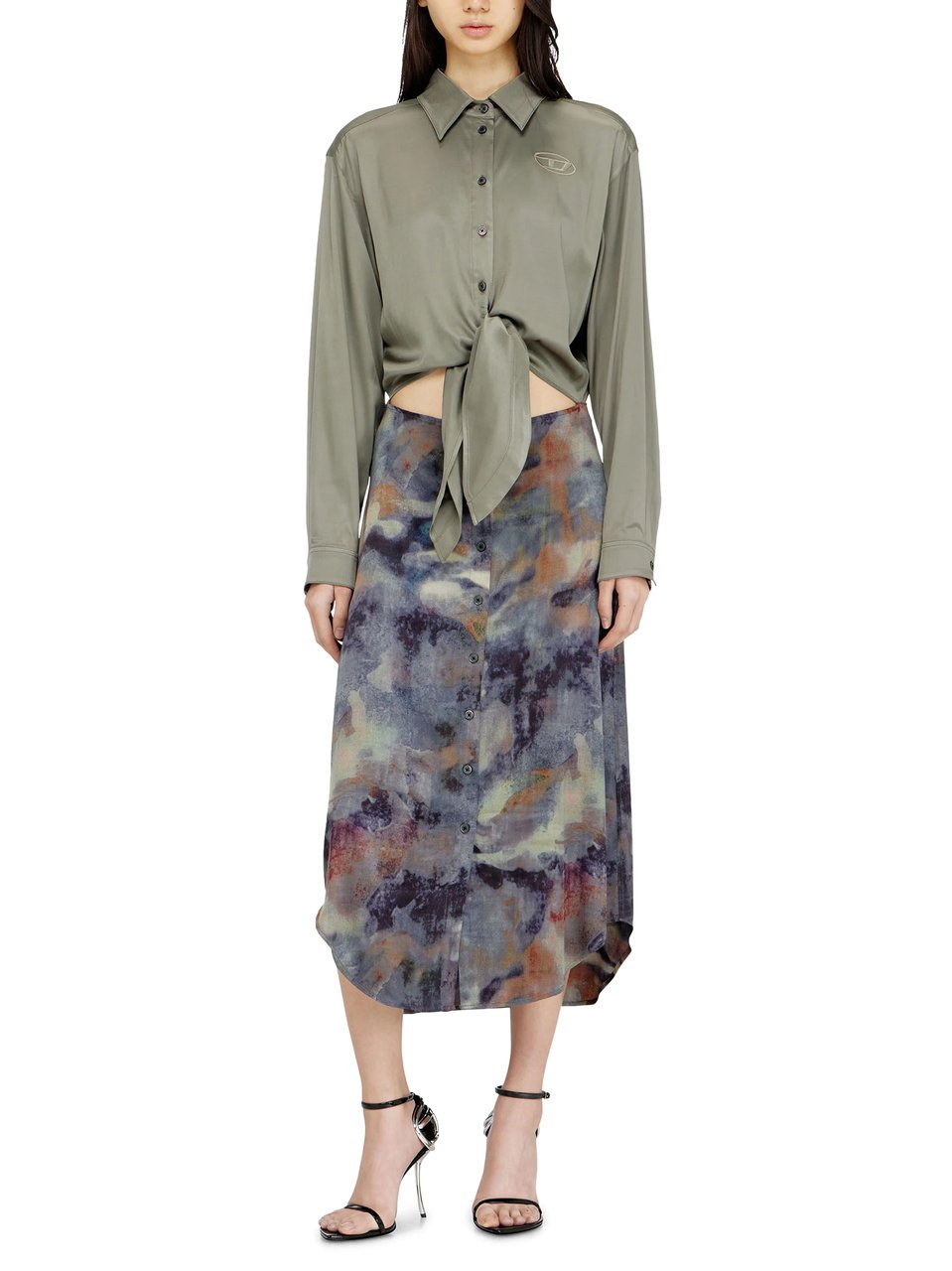 Diesel Shirt-Style Midi Dress with Tied Waist Grijs