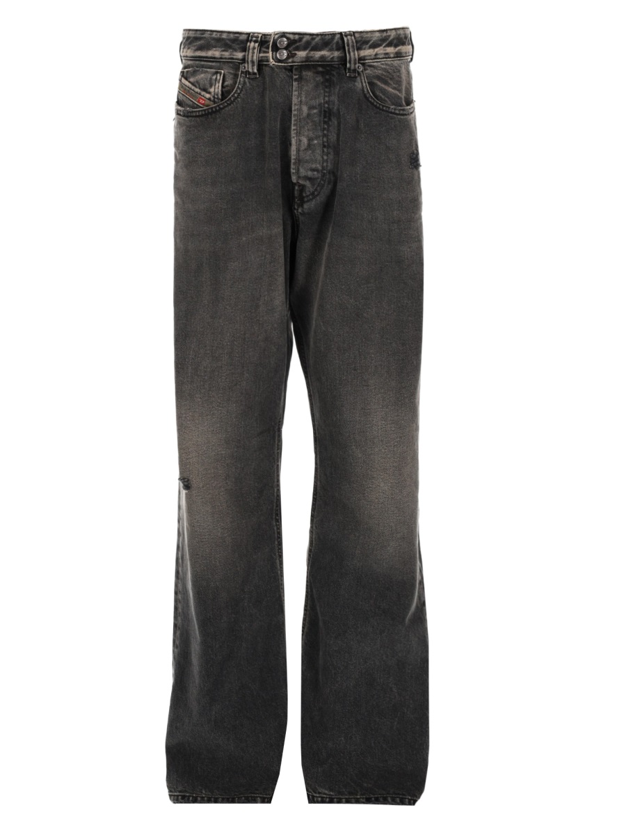 Diesel Faded Black Wide-Leg Distressed Jeans Zwart