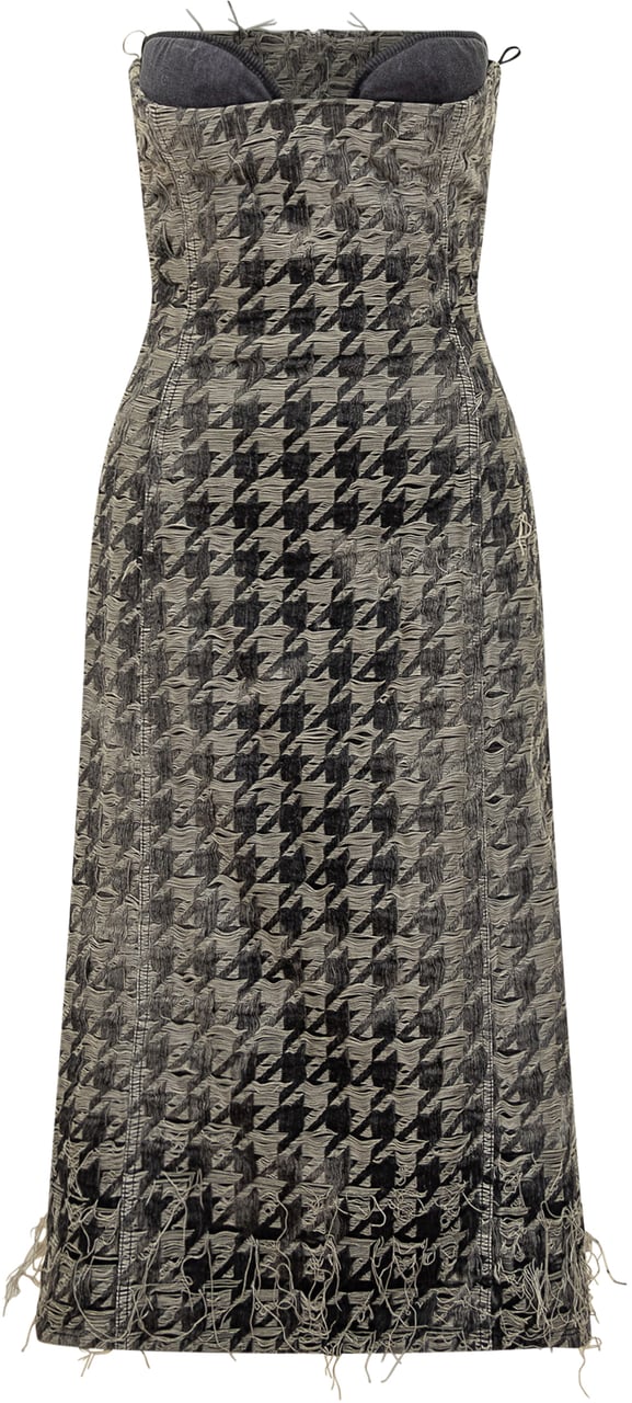 Diesel Diesel Abito Bustier Lungo Pied de Poule Zwart