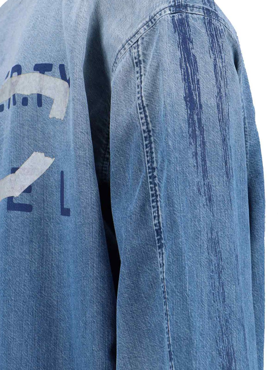 Diesel Denim Shirt With V-Neckline And Bold Back Graphic Blauw