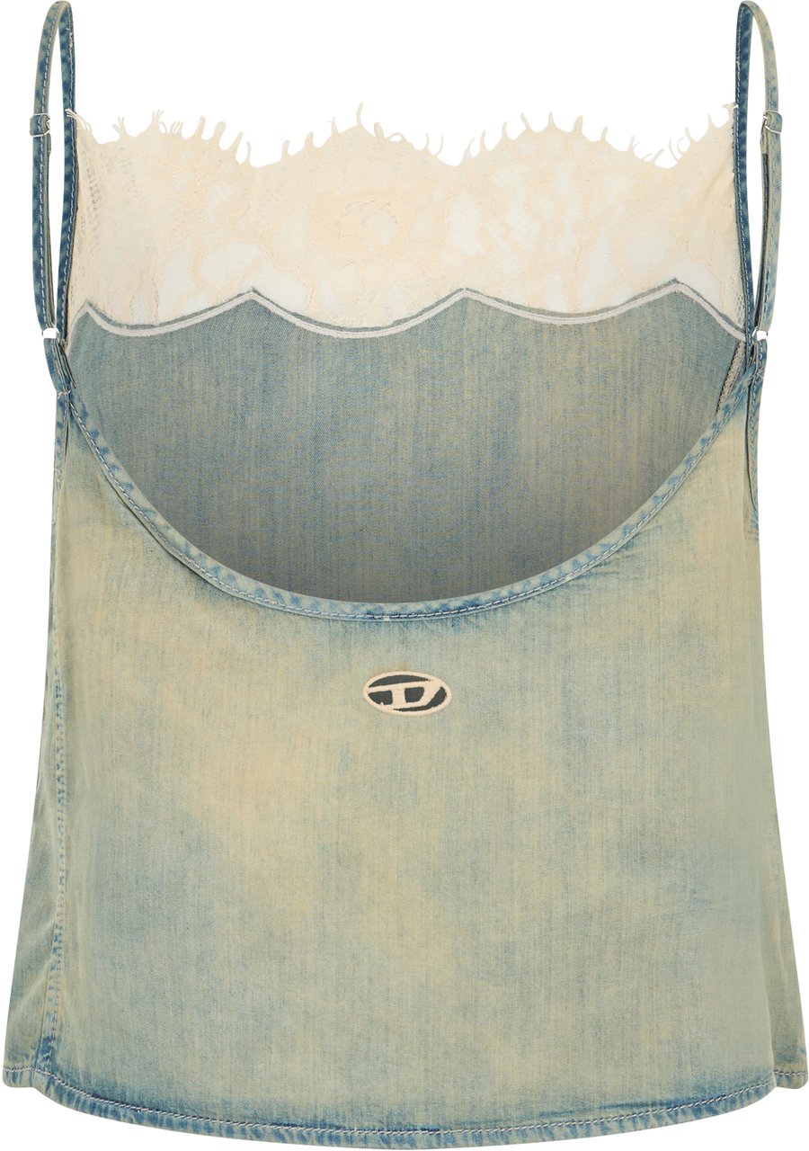 Diesel Sleeveless denim top with lace Lichtblauw