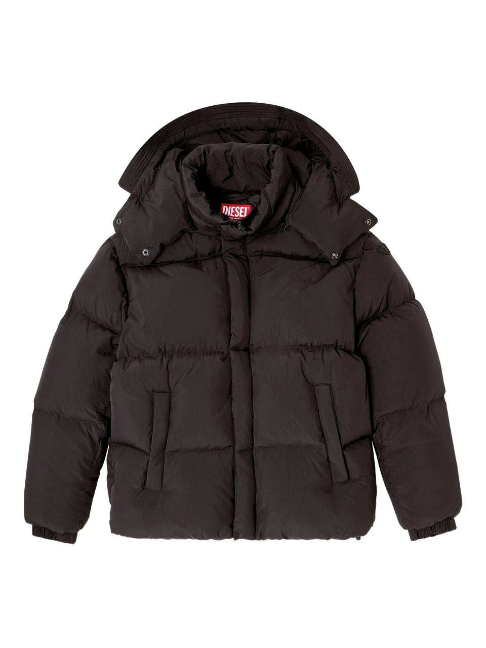Diesel Quilted Black Puffer Jacket With Detachable Hood And Concealed Zipper Zwart