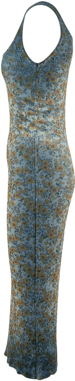 Diesel Abito Lungo a Costine con Stampa Floreale Blauw
