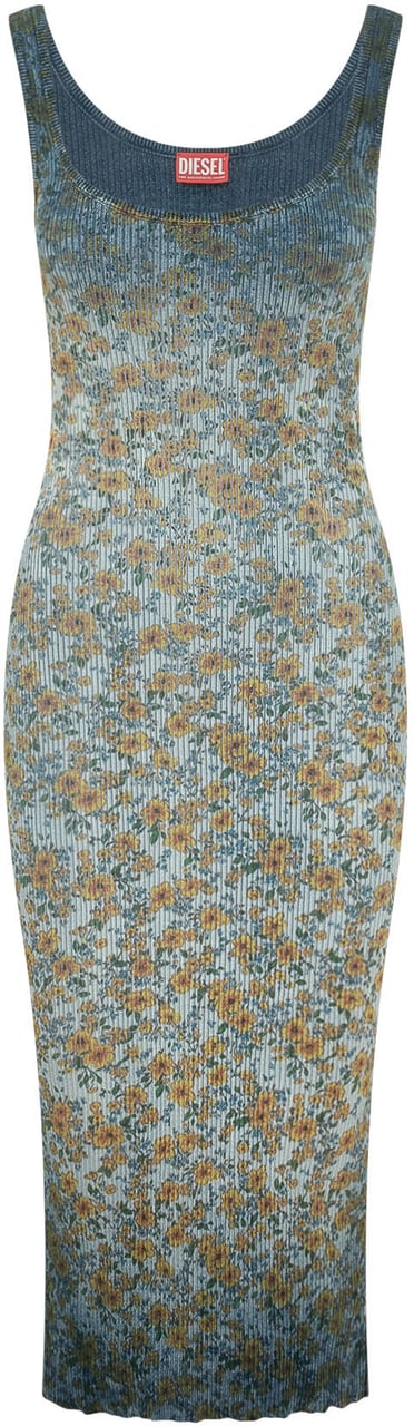Diesel Abito Lungo a Costine con Stampa Floreale Blauw