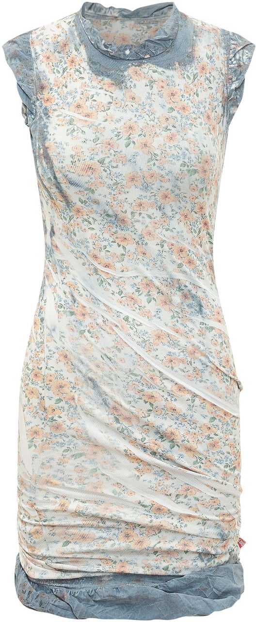 Diesel Abito Corto Drappeggiato con Stampa Floreale Divers