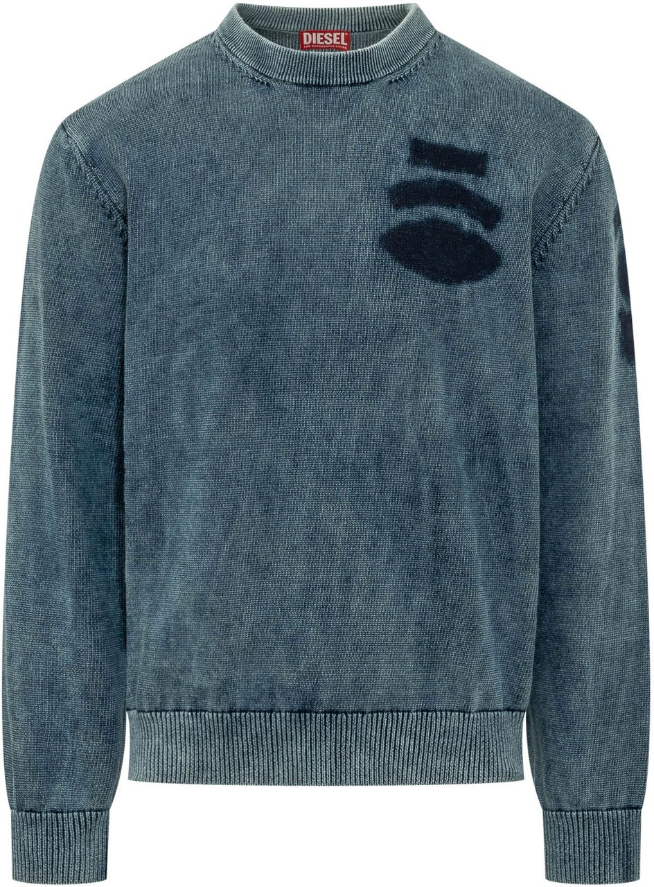 Diesel Maglia Girocollo con Patch Grafica Blauw