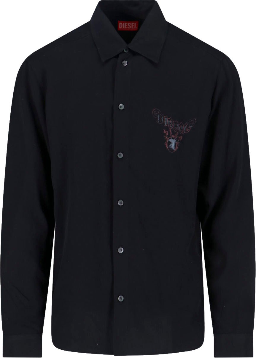 Diesel Black Viscose Long Sleeve Shirt Zwart