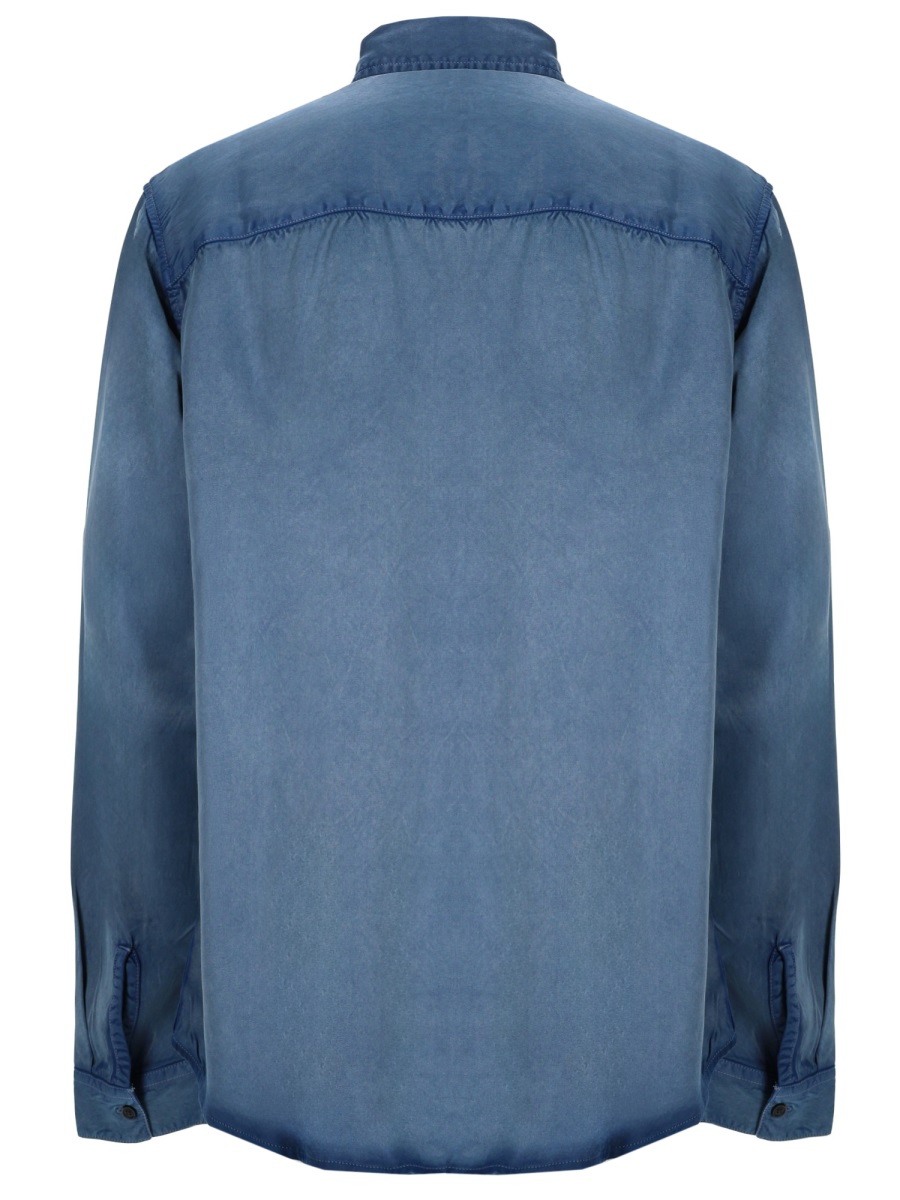 Diesel Washed Blue Viscose Embroidered Shirt Blauw