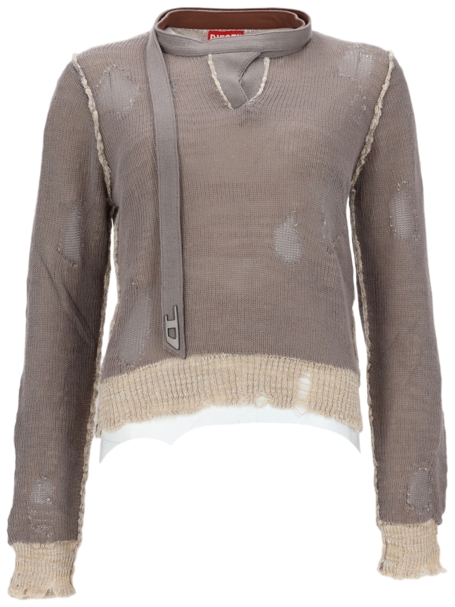 Diesel M-Dracarina Cropped Frayed Cotton Sweater Neutraal