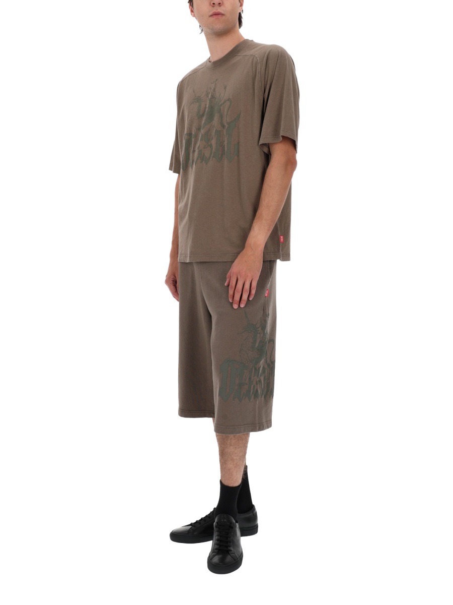 Diesel P-From Cotton Hemp Relaxed Shorts Grijs