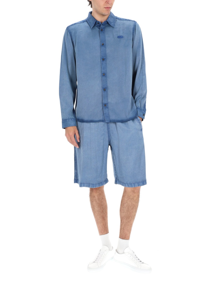 Diesel Washed Blue Viscose Jogger Shorts Blauw