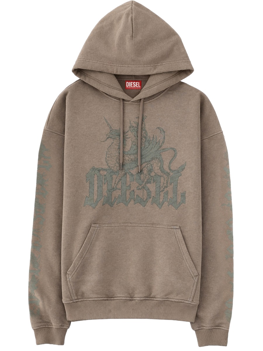 Diesel Cotton Hemp Graphic Logo Hoodie Bruin