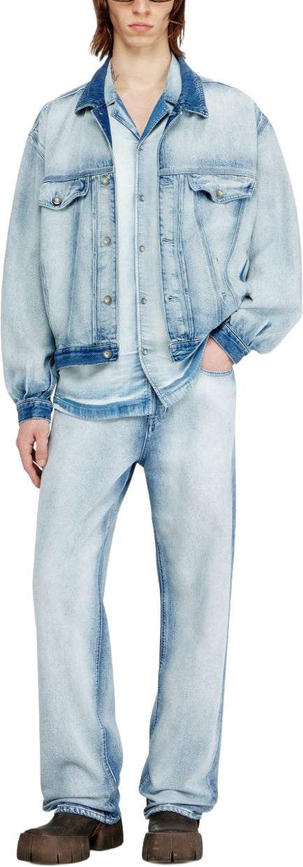 Diesel Wide-Leg Denim Jeans with Vintage Wash Blauw