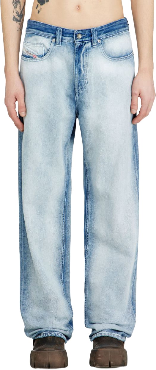 Diesel Wide-Leg Denim Jeans with Vintage Wash Blauw