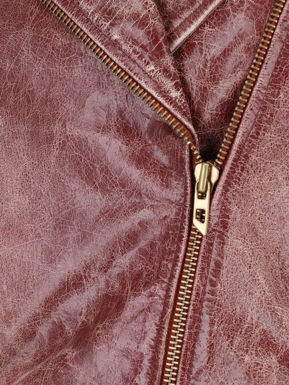 Diesel Cropped Biker Jacket in Cracked Calf Leather Bruin