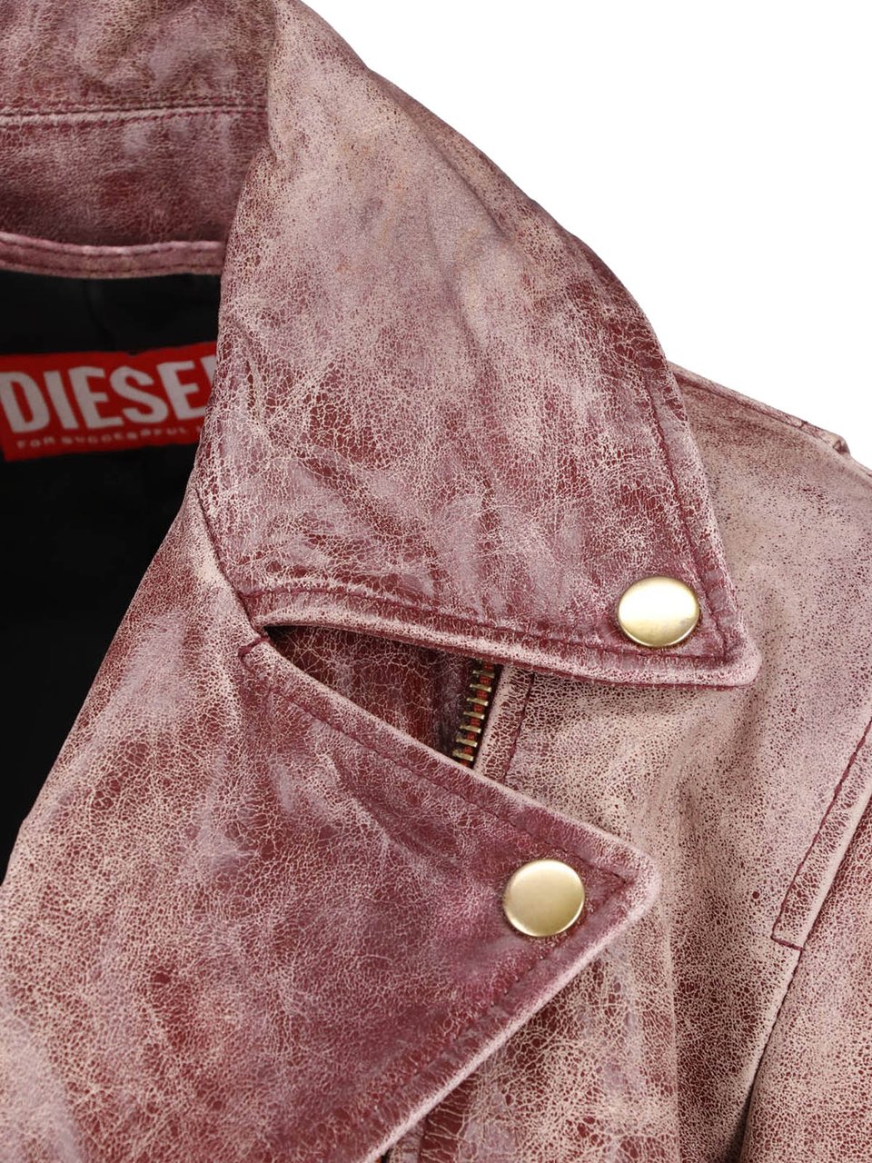 Diesel Cropped Biker Jacket in Cracked Calf Leather Bruin