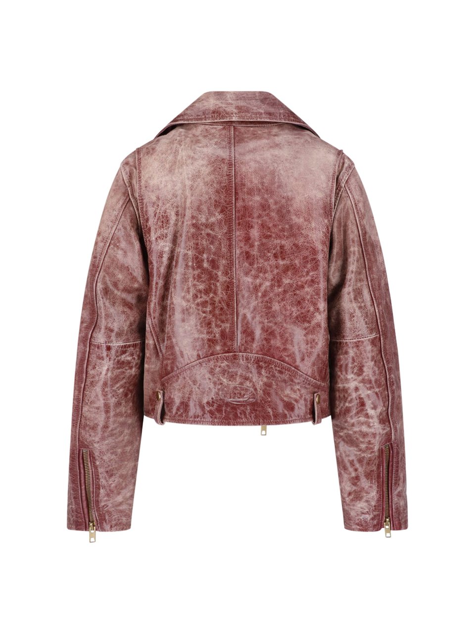 Diesel Cropped Biker Jacket in Cracked Calf Leather Bruin