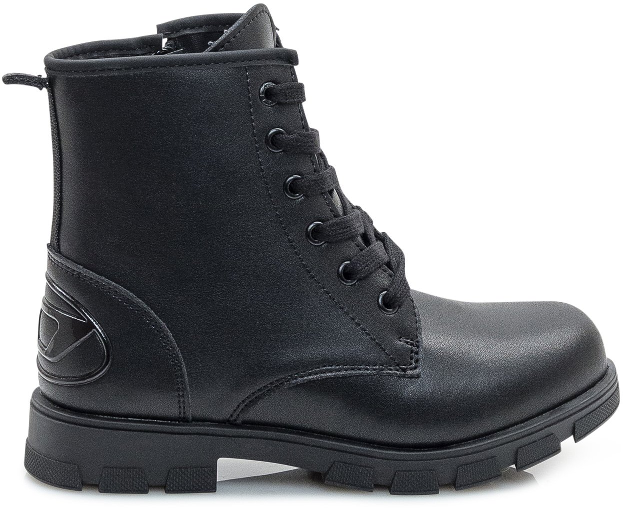 Diesel Diesel Kids Stivaletti Neri in Pelle con Logo Zwart