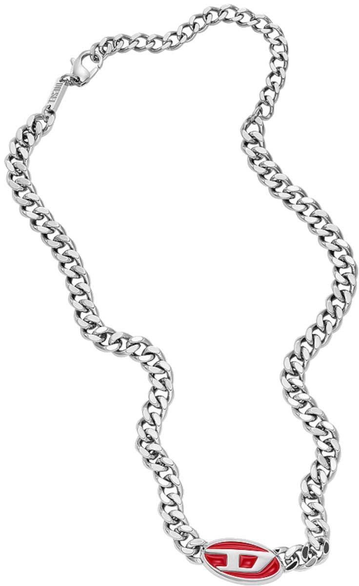 Diesel Steel Ketting met Glas Zilver