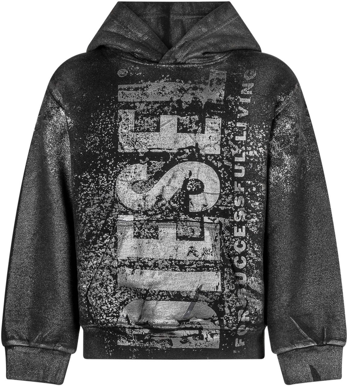 Diesel Diesel Kids Felpa Nera con Stampa Metallica Zwart