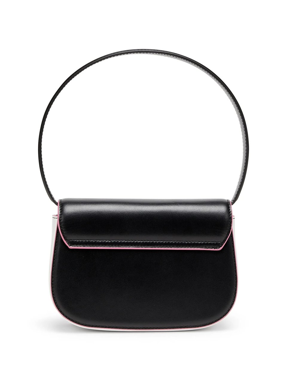 Diesel Rectangular Black Shoulder Bag With Silver Emblem And Pink Accents Roze