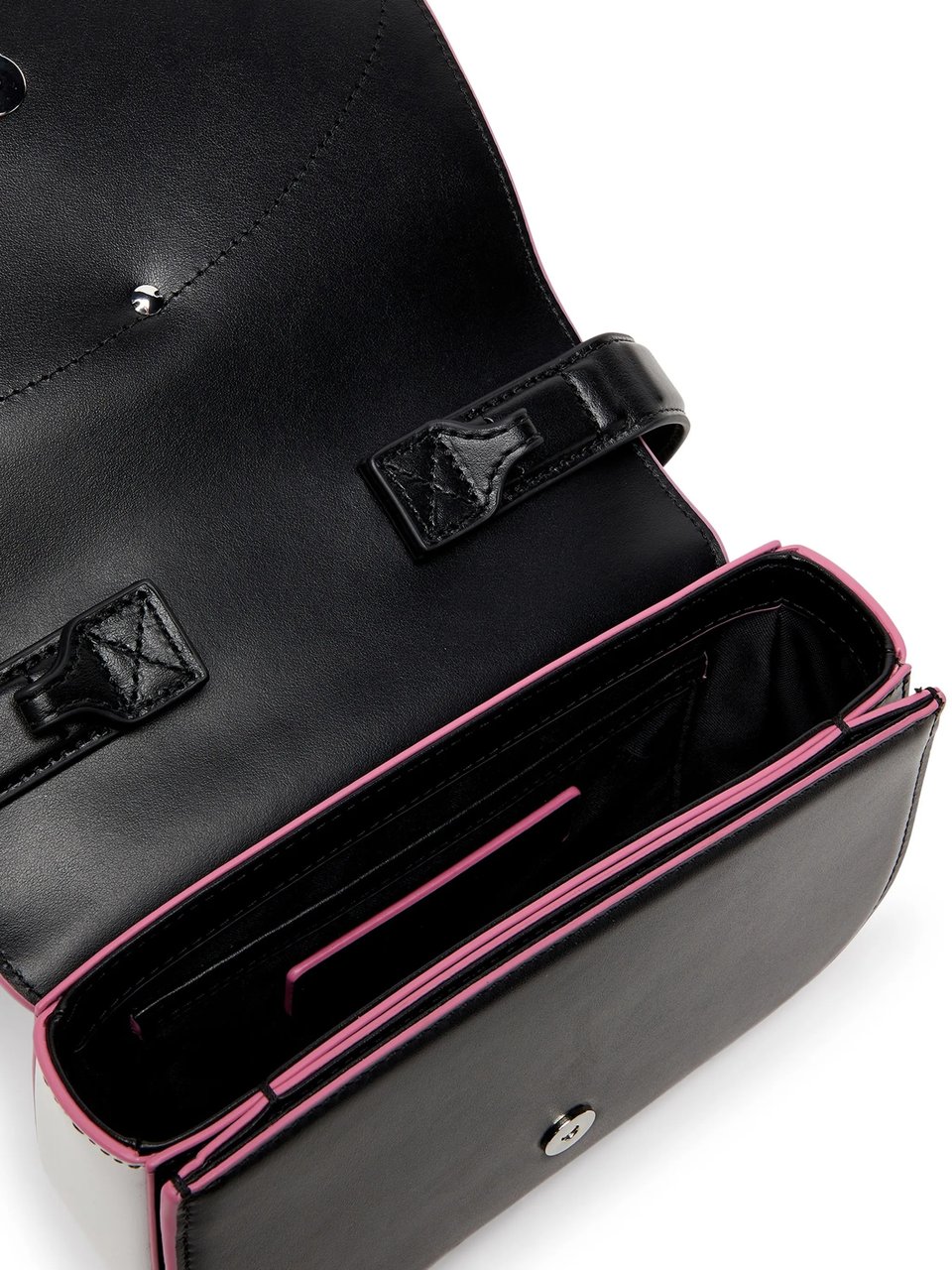 Diesel Rectangular Black Shoulder Bag With Silver Emblem And Pink Accents Roze