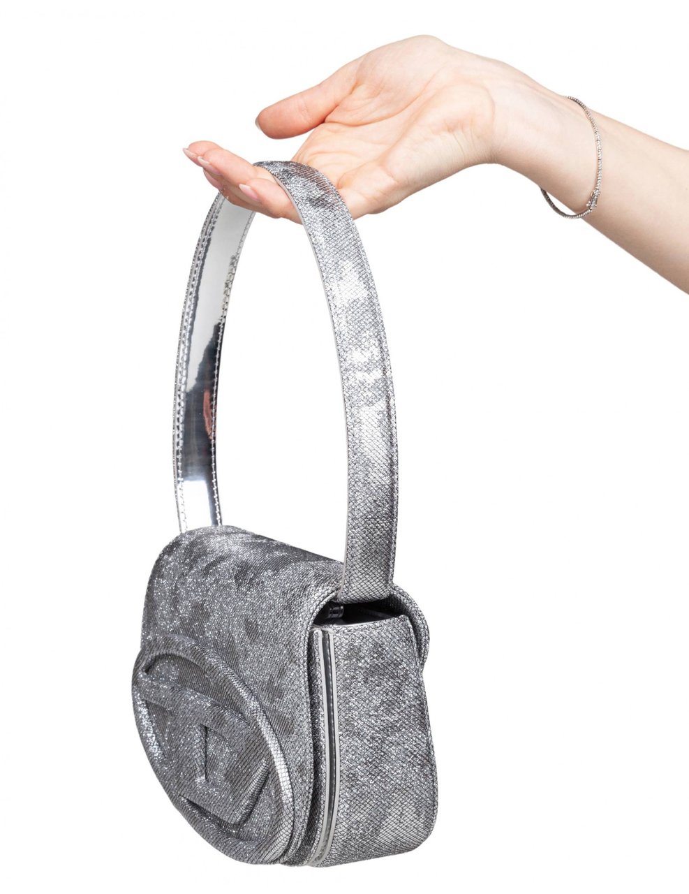 Diesel Diesel 1dr shoulder bag in shiny fabric silver color Zilver