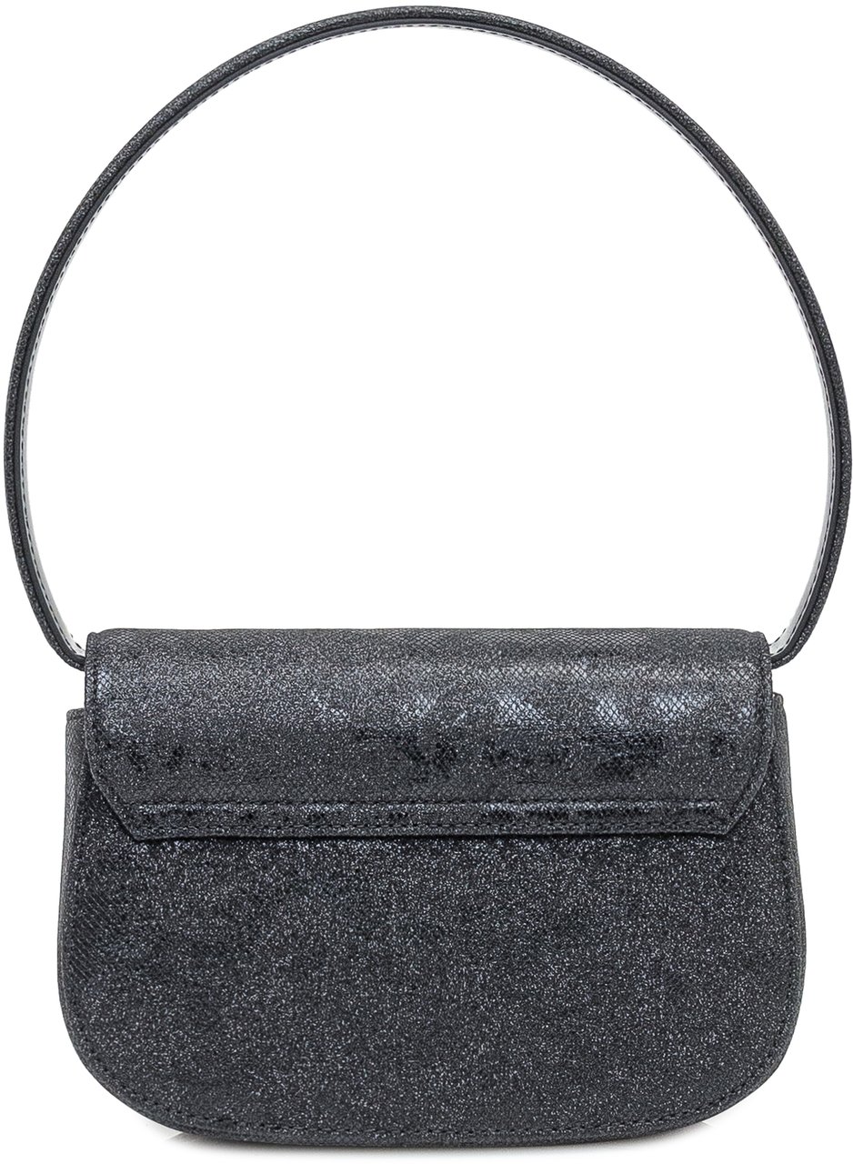 Diesel Borsa a Spalla Nera con Logo e Finitura Glitter Zwart