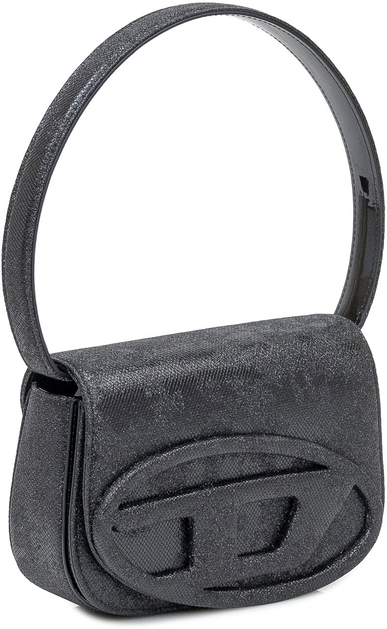 Diesel Borsa a Spalla Nera con Logo e Finitura Glitter Zwart