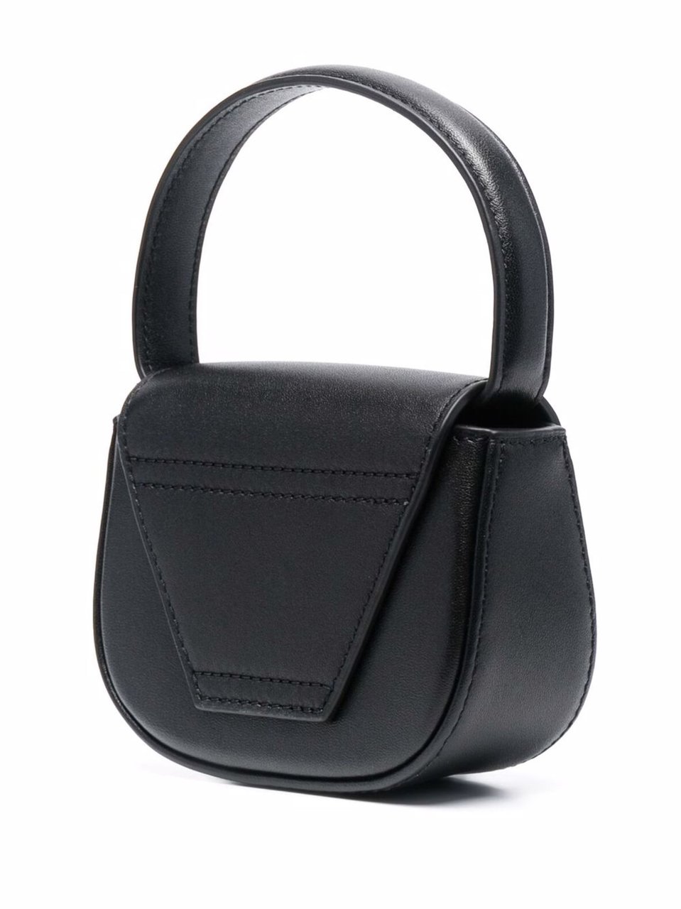 Diesel Compact Black Leather Crossbody Bag With Oval Logo Zwart