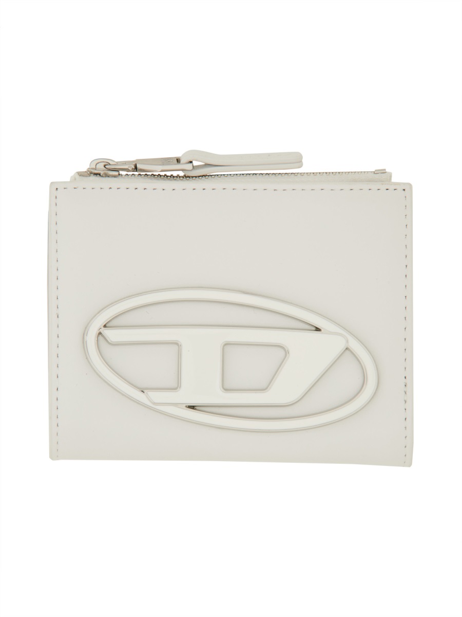 Diesel White Zippered Smooth Leather Wallet Wit