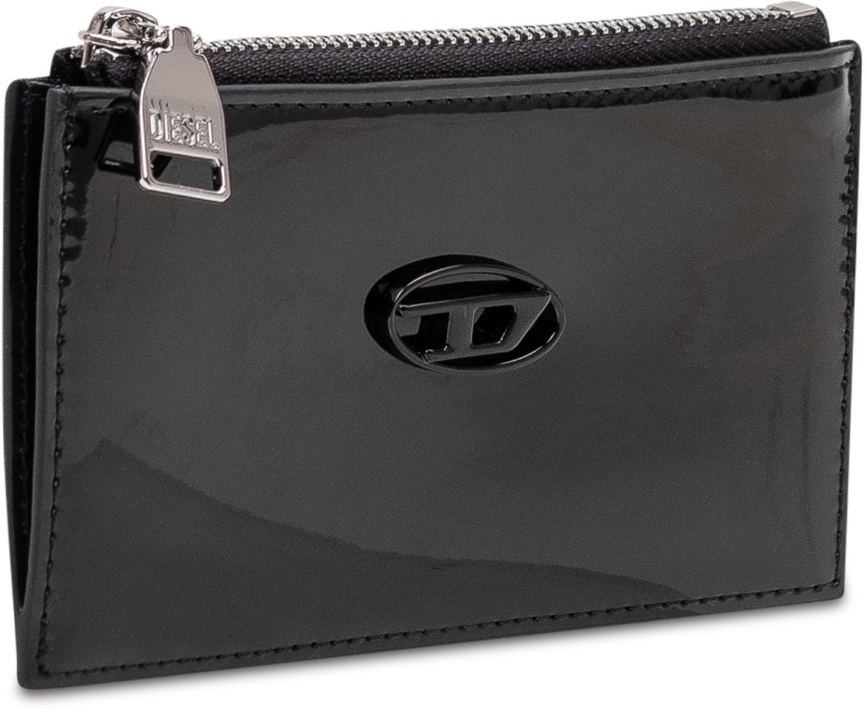 Diesel Portacarte lucido con zip Zwart