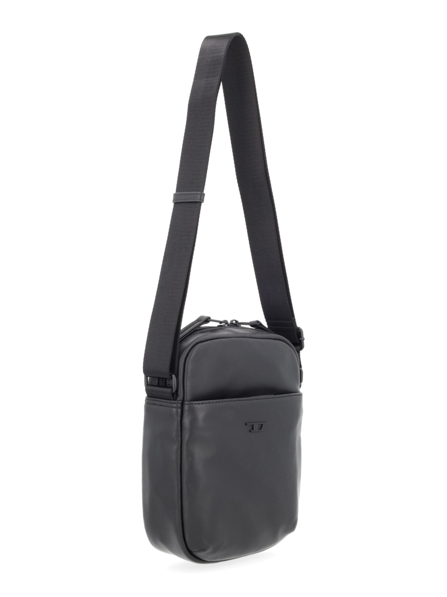 Diesel Black Ovine Leather Crossbody Bag Grijs