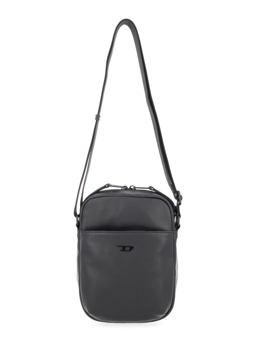 Diesel Black Ovine Leather Crossbody Bag Grijs