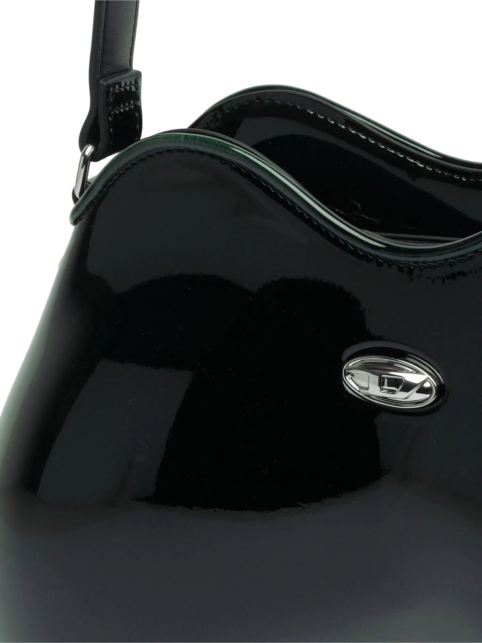 Diesel Black Play Double-D Curved Patent Handbag Zwart