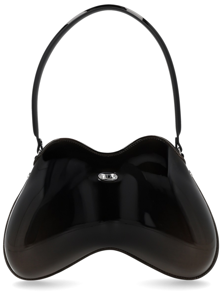 Diesel Black Sculptural Glossy Shoulder Bag Zwart