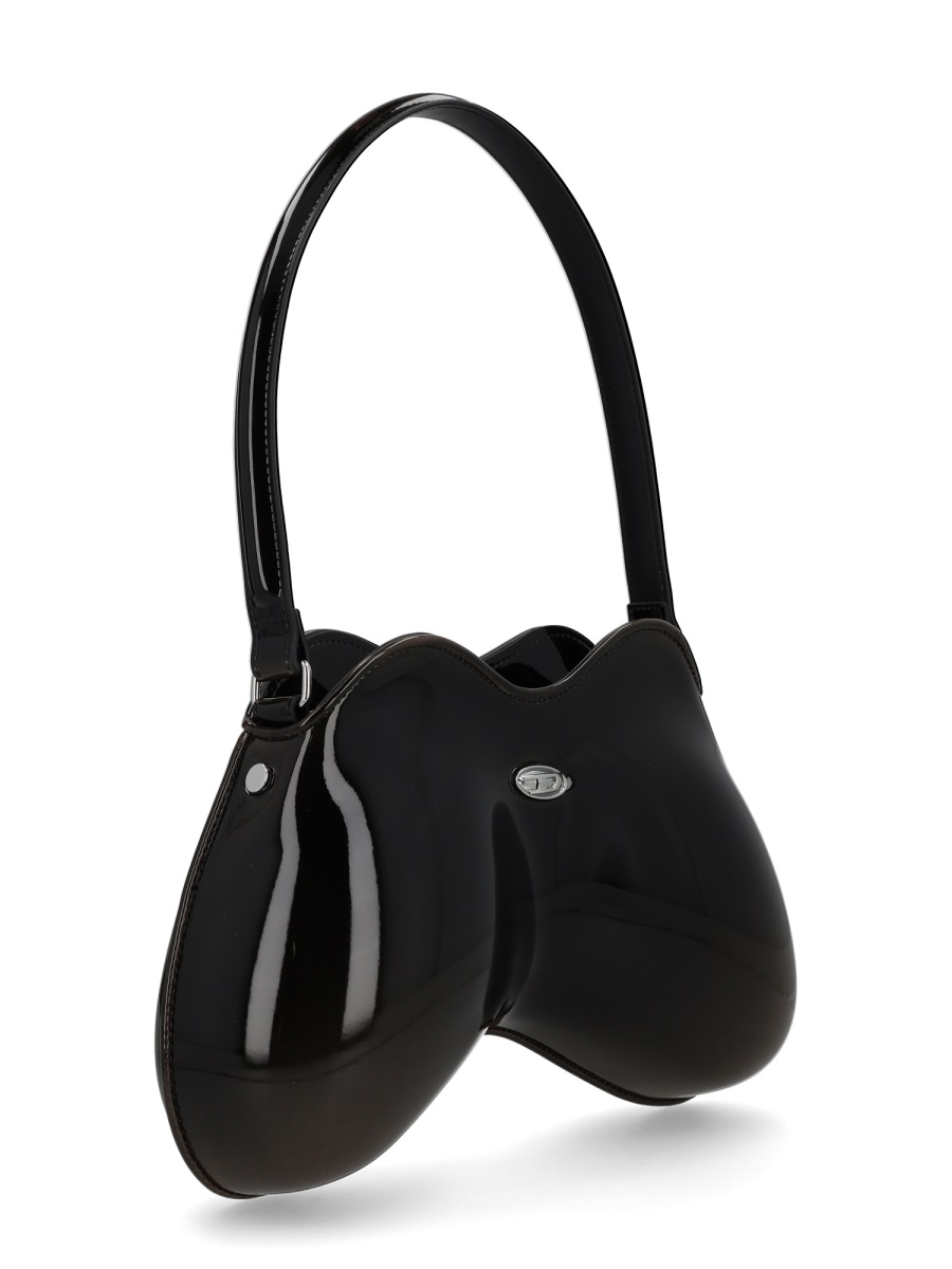 Diesel Black Sculptural Glossy Shoulder Bag Zwart
