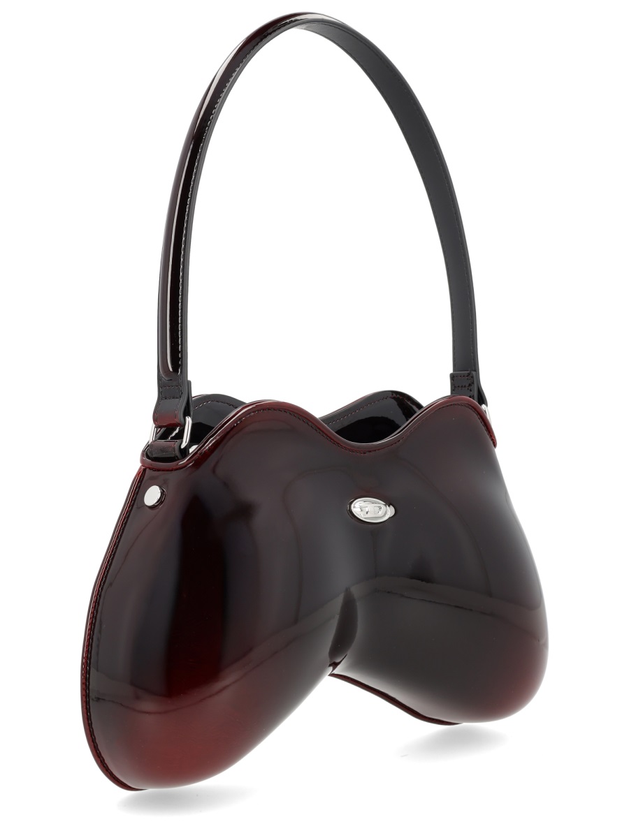 Diesel Bordeaux Glossy Sculptural Shoulder Bag Zwart