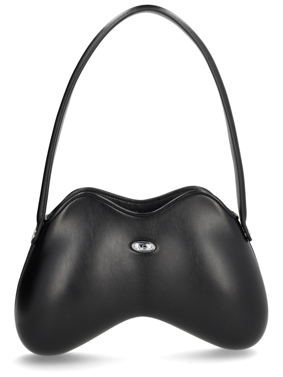 Diesel Black Curved Metallic Emblem Shoulder Bag Grijs