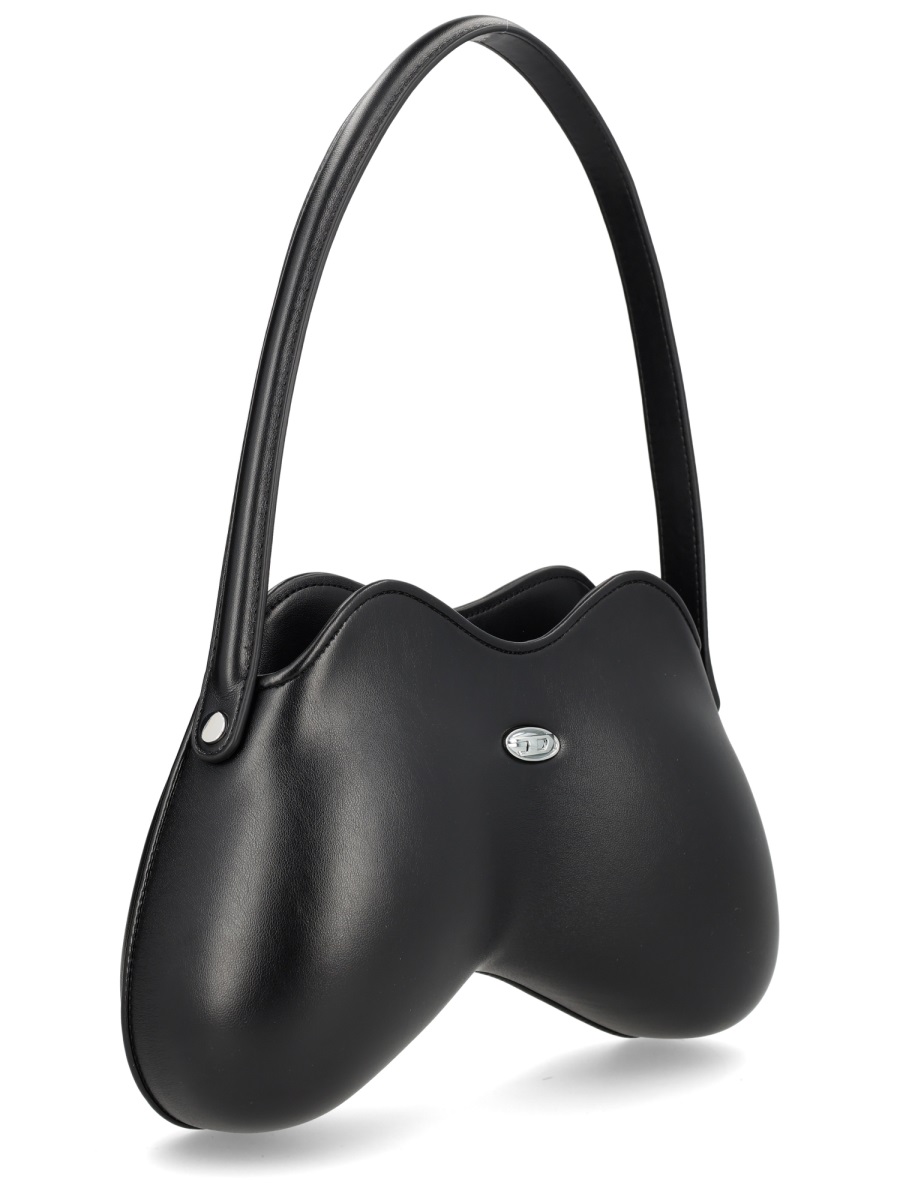 Diesel Black Curved Metallic Emblem Shoulder Bag Grijs