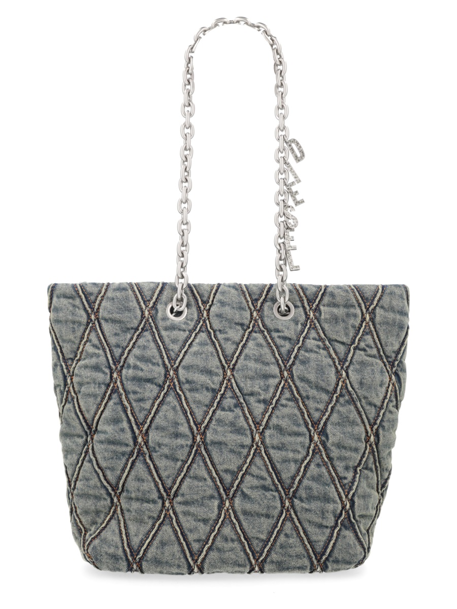Diesel Black Charm-D Quilted Diamond Cotton Tote Bag Grijs