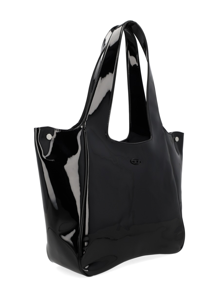 Diesel Play Shopper Ew Polyurethane Glossy Tote Bag Zwart
