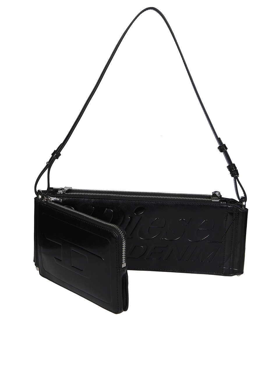 Diesel Flag D Shoulder Bag Attached Pouch Bag Zwart