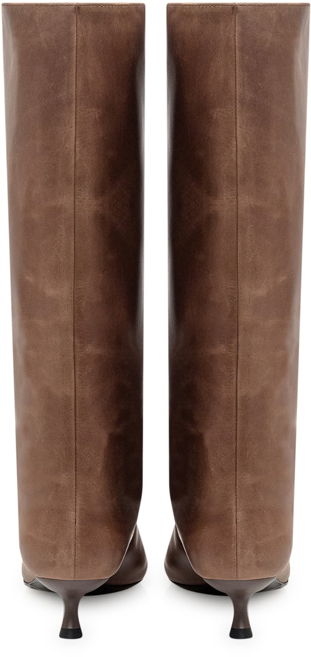 Diesel Diesel Stivali Alti in Pelle Marrone con Tacco Kitten e Punta a Punta Bruin